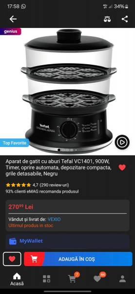 Aparat de gatit cu aburi Tefal VC1401 900W